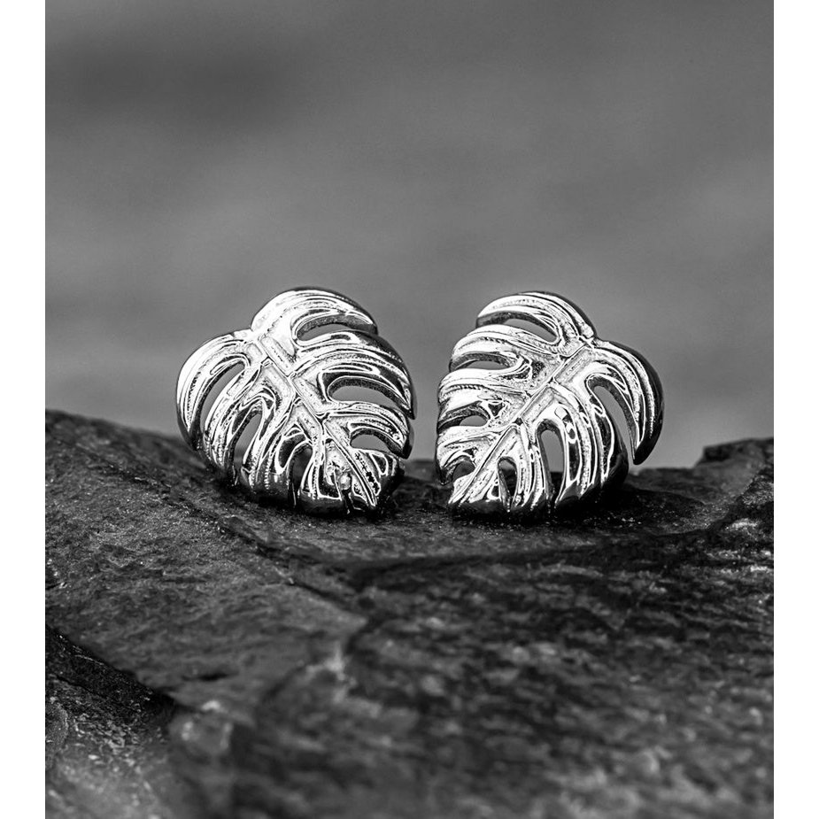 Pendientes de hojas de Monstera - Plata de ley 925 - Joyería de hojas exóticas - EAR925-45