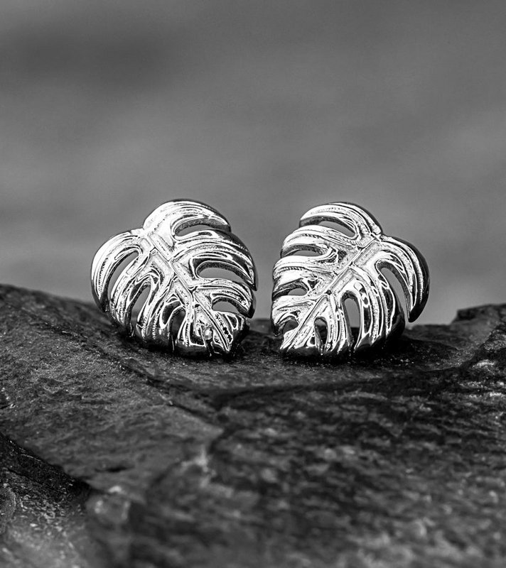 Monstera Leaves Stud Earrings - 925 Sterling Silver - Exotic Leaves Jewelry - EAR925-45