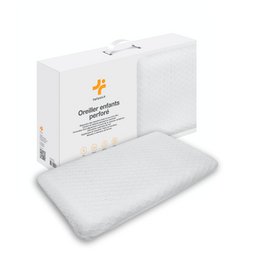 Soft, perforated bamboo fabric pillow for kids' room. Rectangular shape, neutral color.