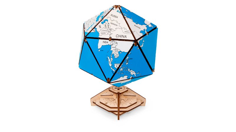 Eco Wood Art Icosadrian Globe, Blue, 1386, 16.4x16.4x23cm