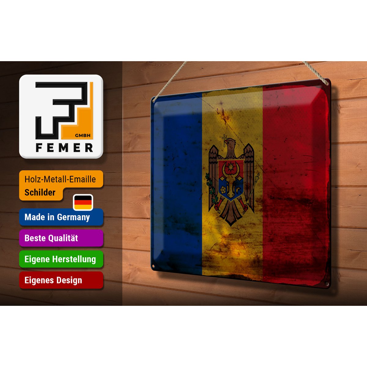 Tin Sign Flag Moldova 40x30cm Flag of Moldova Rust