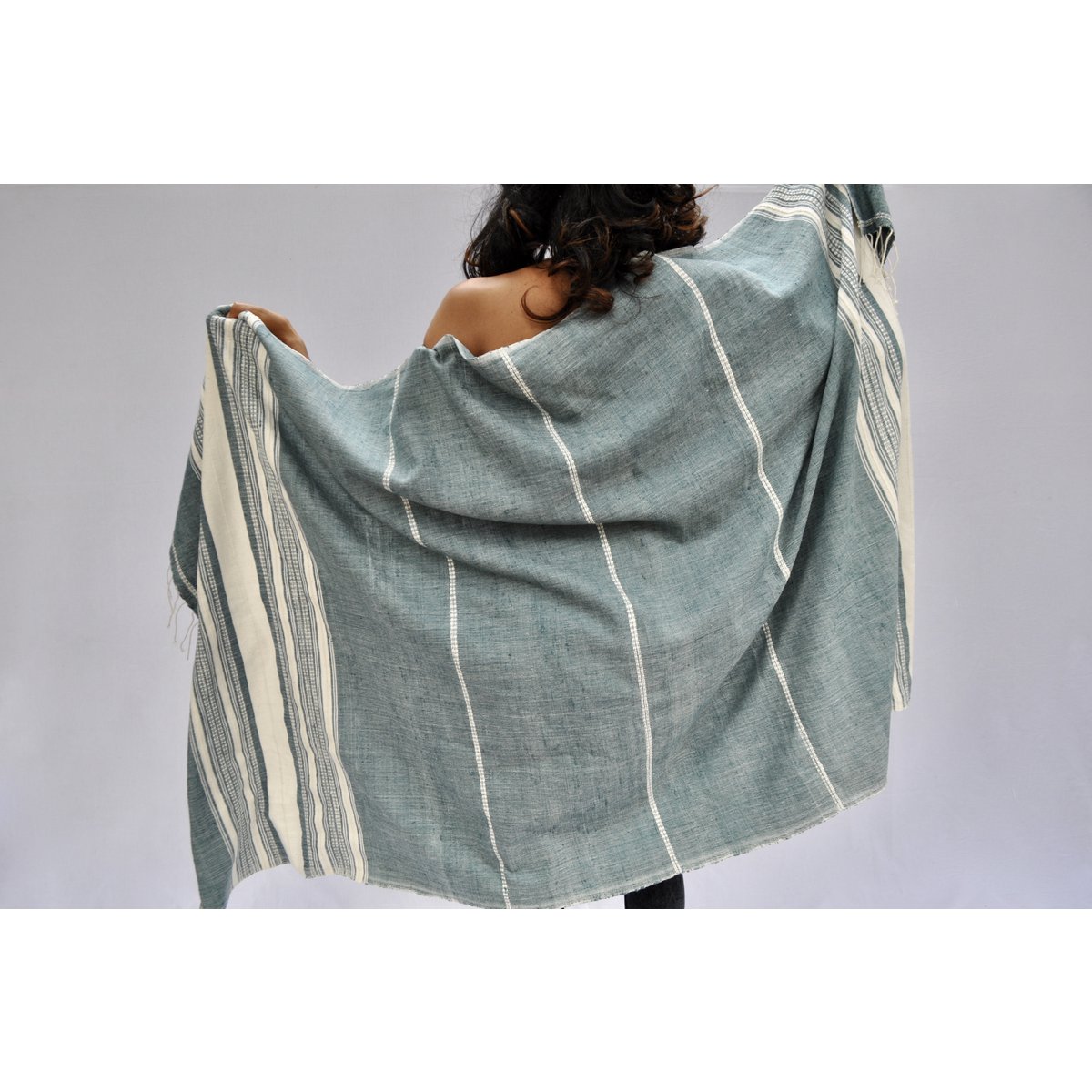 Plaid - Strandlaken Genale teal/ivoor - Handgemaakt