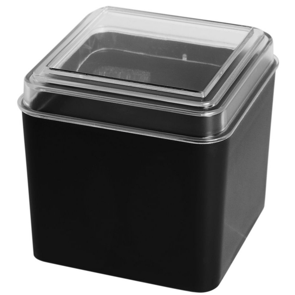 Plastic watch box, black, transparent lid, pack of 12, 7.7 cm x 7.7 cm x 7.4 cm