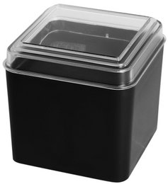 Plastic watch box, black, transparent lid, pack of 12, 7.7 cm x 7.7 cm x 7.4 cm