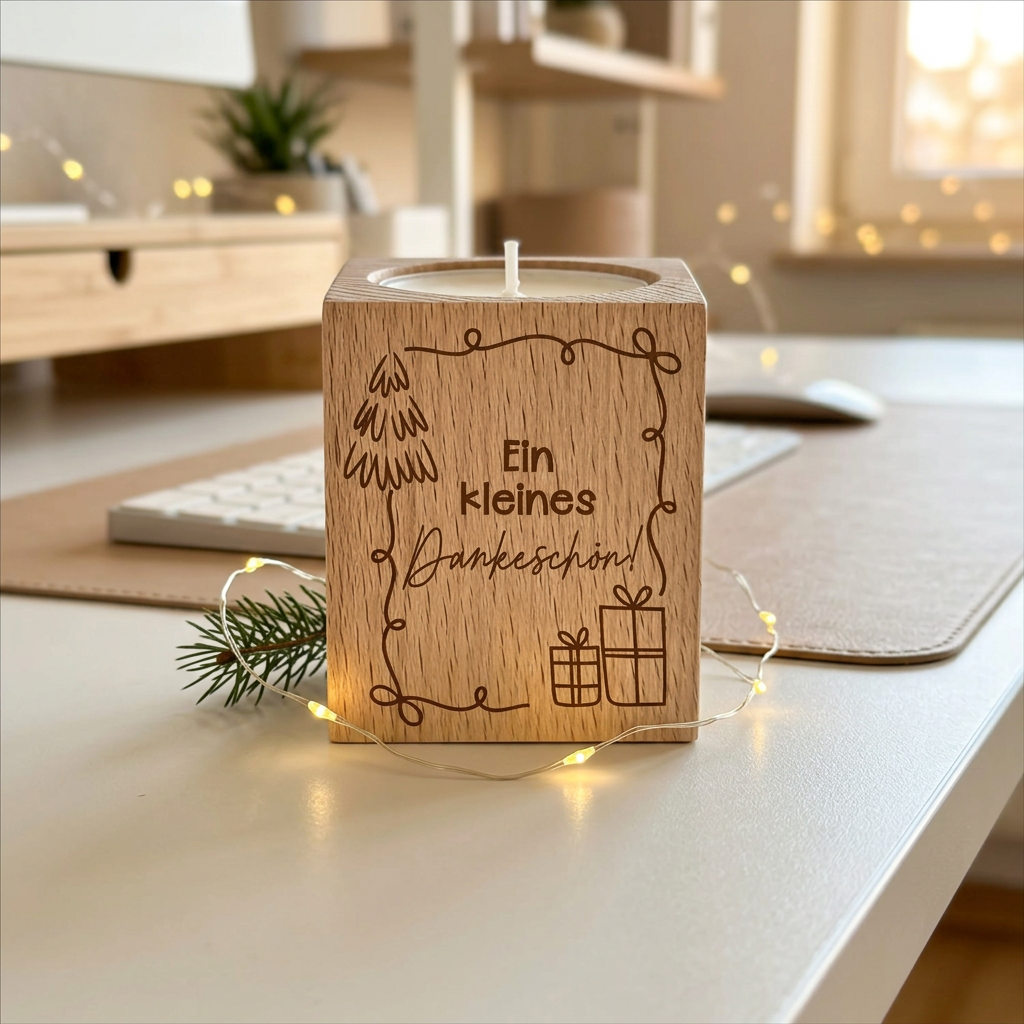 Wooden tea light holder “A little thank you” – Christmas gift for employees, customers & colleagues | including tea light