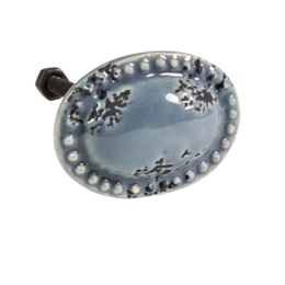  Grey porcelain knob, shabby chic style, floral design, round shape, decorative beaded edge, vintage aesthetic