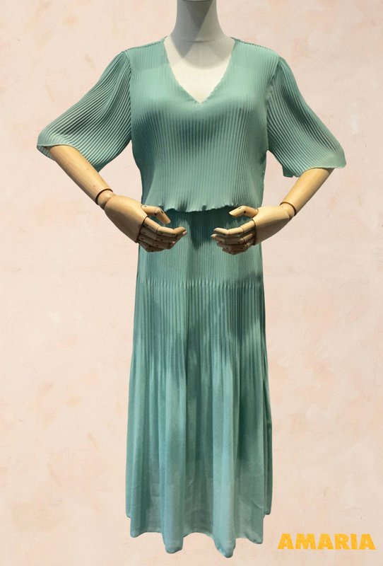 Vestido Largo Plisado Escote Pico - VISCOSA - 31109