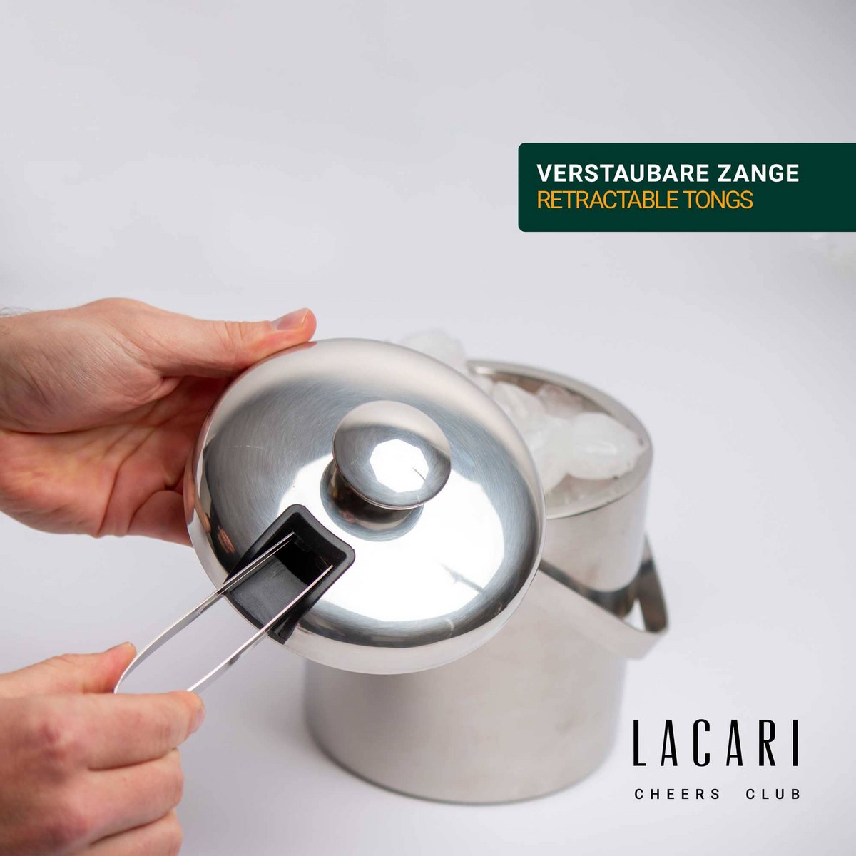 Cubitera: recipiente para hielo de acero inoxidable con tapa | Para 30 cubitos de hielo | Capacidad de 1,3 litros.