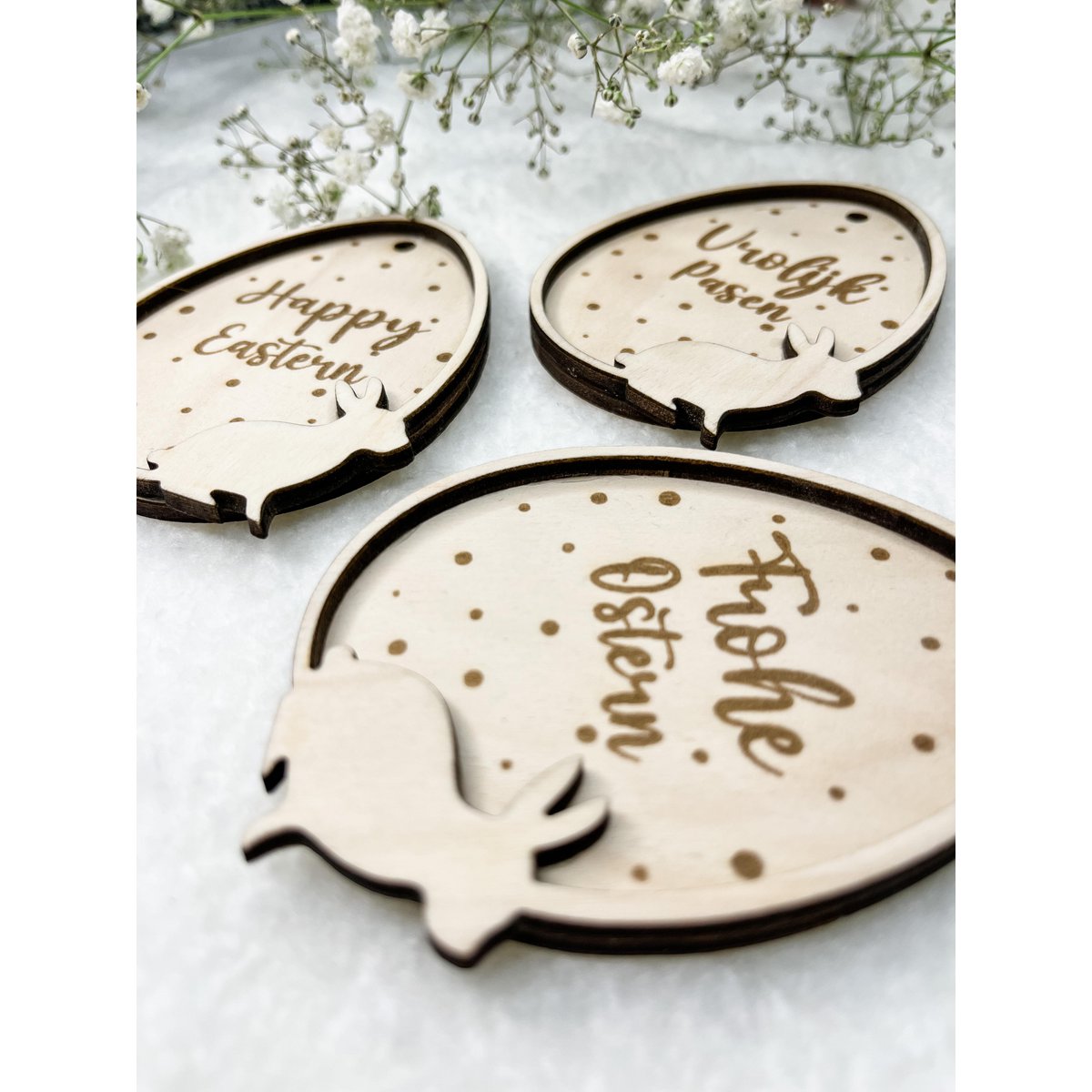 Pendentif de Pâques | Joyeuses Pâques à pois avec lièvre