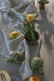 Ręcznik kuchenny (ręcznik do naczyń) / Liliowe paski, 100% len