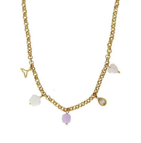 Charm-Halskette Meerjungfrauenschwanz, Muschel und Edelsteine ​​– Gold