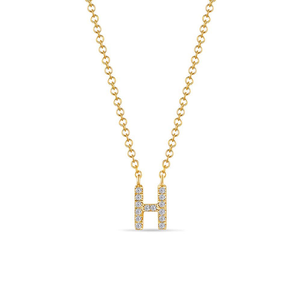 Collier Lettre "H", or jaune 14K avec diamants