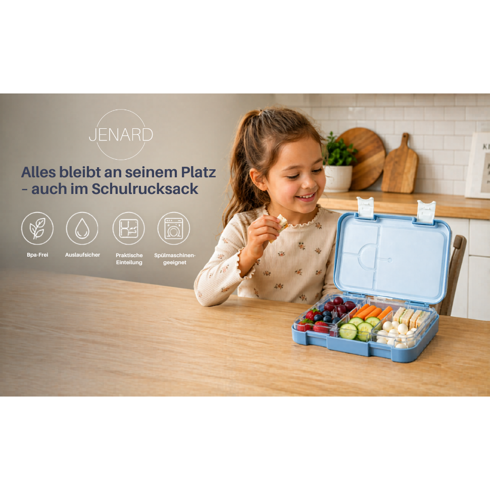 Fiambrera infantil estanca con compartimentos - Fiambrera Bento para guardería sin BPA - mapamundi con animales - JENARD