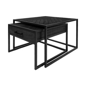 Coffee table Ruby Herringbone - Black Mango Wood - Set of 2