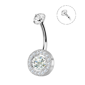 Ronde zirkonia bananennelte piercing