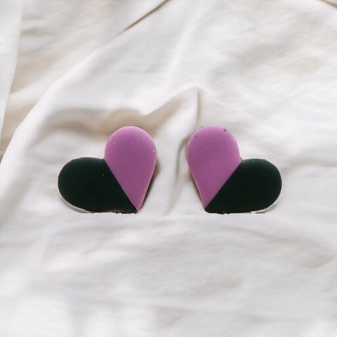 Studs Heart Lilac & Green