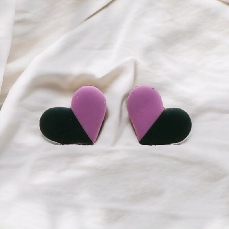 Studs Heart Lilac & Green