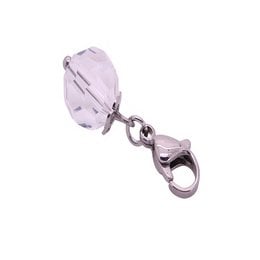 A delicate white pendant with a faceted crystal-like charm and a silver-tone clasp. The pendant has a simple, elegant design that would complement a variety of outfits.