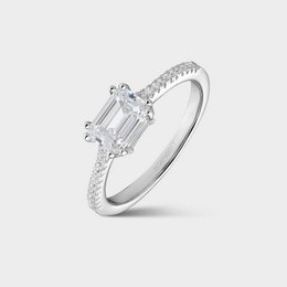 Silver ring with rectangular white zirconia