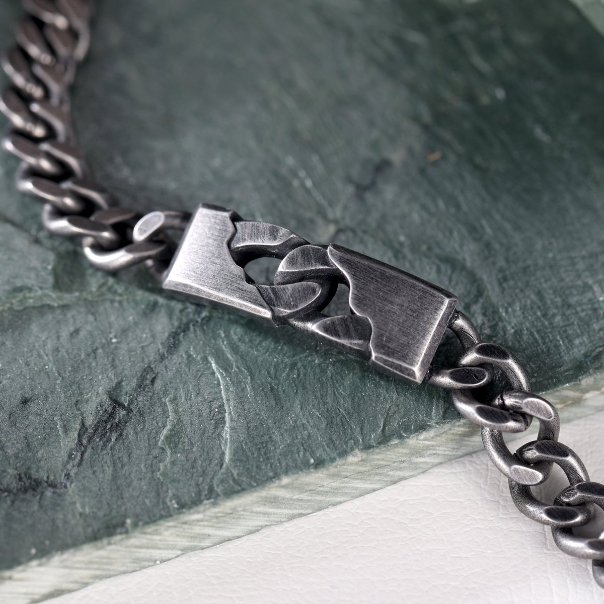 Bold Blackened Stainless Steel Curb Chain Bracelet