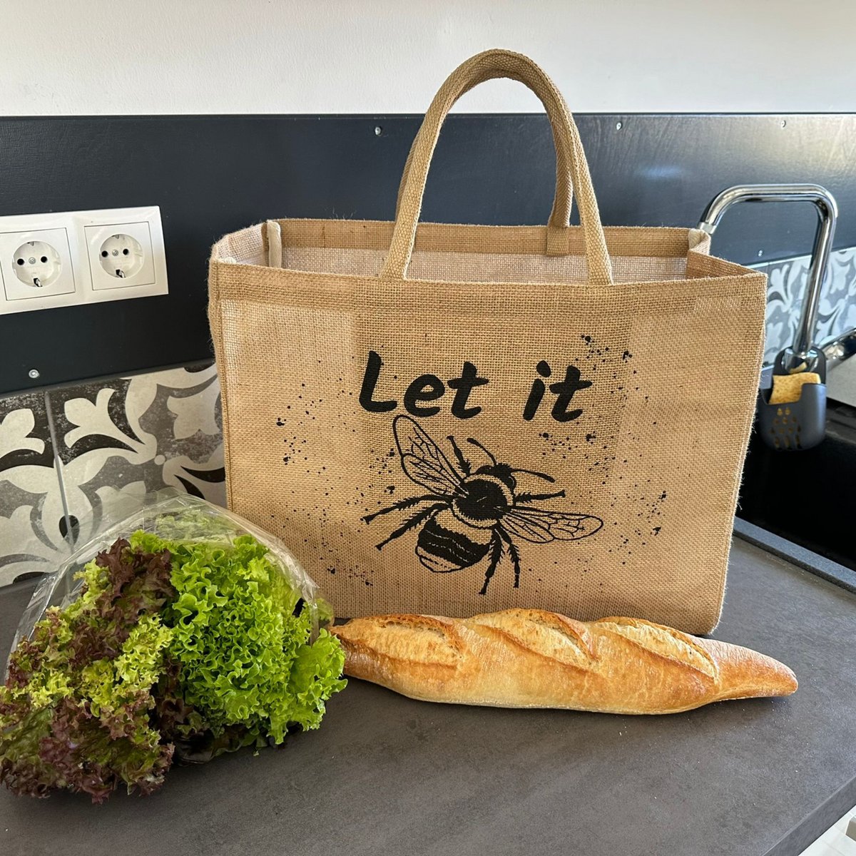 Domelo jute bag shopping bag. Jute shopper bag. Large water-repellent shopping basket/beach bag. Bathing bag XXL/shopping bag gifts for women.