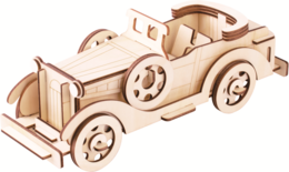  Wooden 3D puzzle construction kit of a vintage Packard Twelve car. The kit features a classic car design with wooden components that can be assembled.