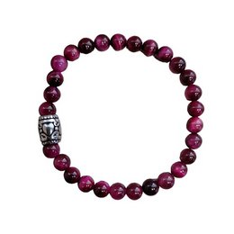 Fuchsia tiger eye beaded bracelet with basic beads, 6 mm in size, suitable for casual or formal wear.