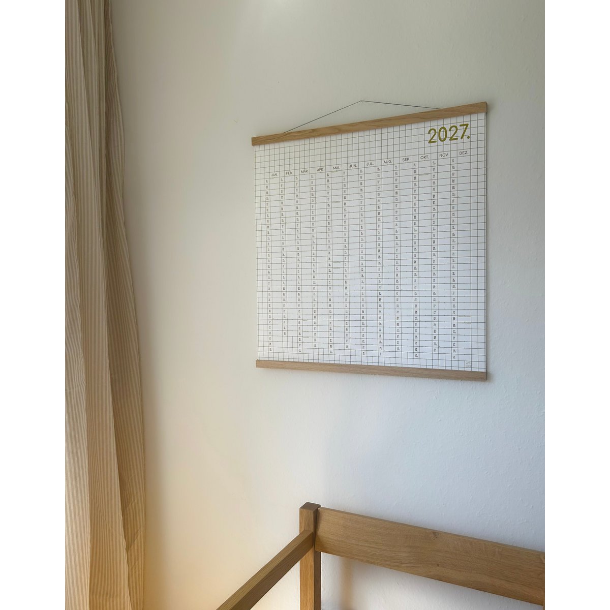 Planificador anual 2027, calendario a cuadros, calendario de pared, calendario grande 60 x 60