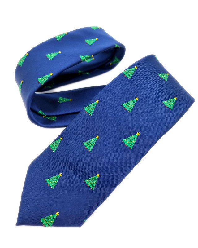 Tie - Blue with xmas trees