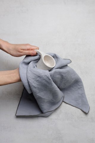 Geschirrtuch (Geschirrtuch) / Affogato grauer Kontrastdetail, 100% Leinen