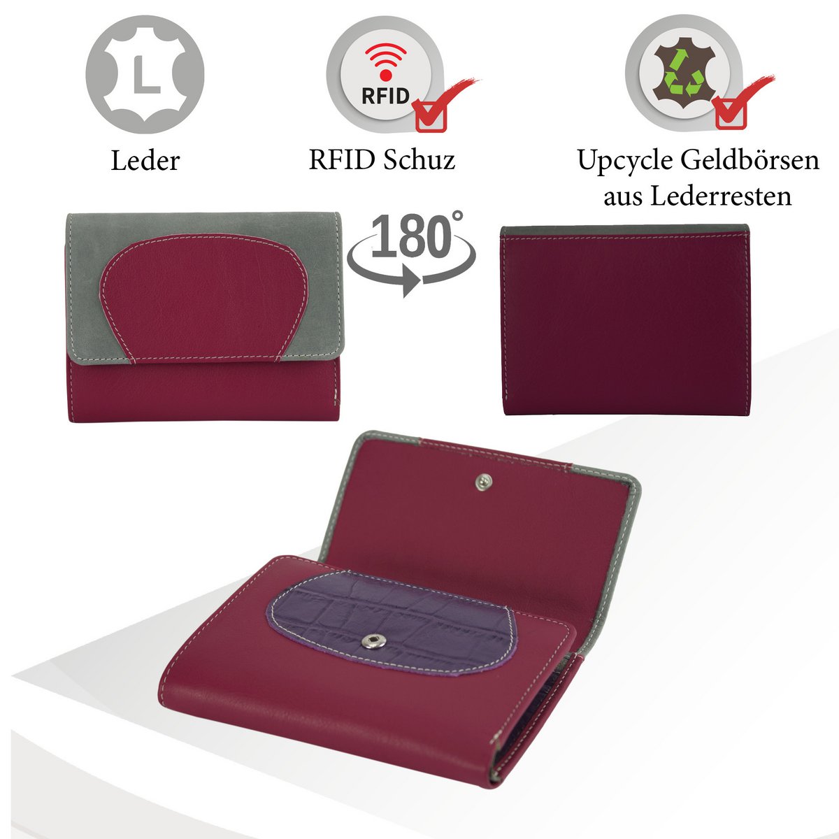 Sunsa damesportemonnee. Leren portemonnee. Portemonnee met RFID-bescherming. Portemonnee gemaakt van overgebleven leer. middelgrote portemonnee voor dames met veel creditcardvakjes - portemonnee voor dames, cadeau-idee
