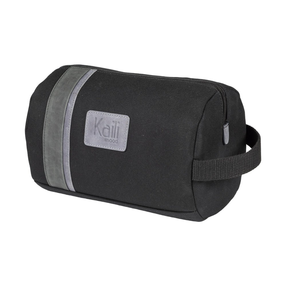 K2005AF | Beauty Case in Canvas 100% Cotton/Genuine Full Grain Leather, Naked. Black colour. Side handle. Zipper closure. Dimensions: 25 x 15 x 17 cm. Packaging: TNT bag