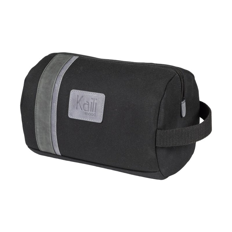 K2005AF | Beauty Case in Canvas 100% Cotton/Genuine Full Grain Leather, Naked. Black colour. Side handle. Zipper closure. Dimensions: 25 x 15 x 17 cm. Packaging: TNT bag