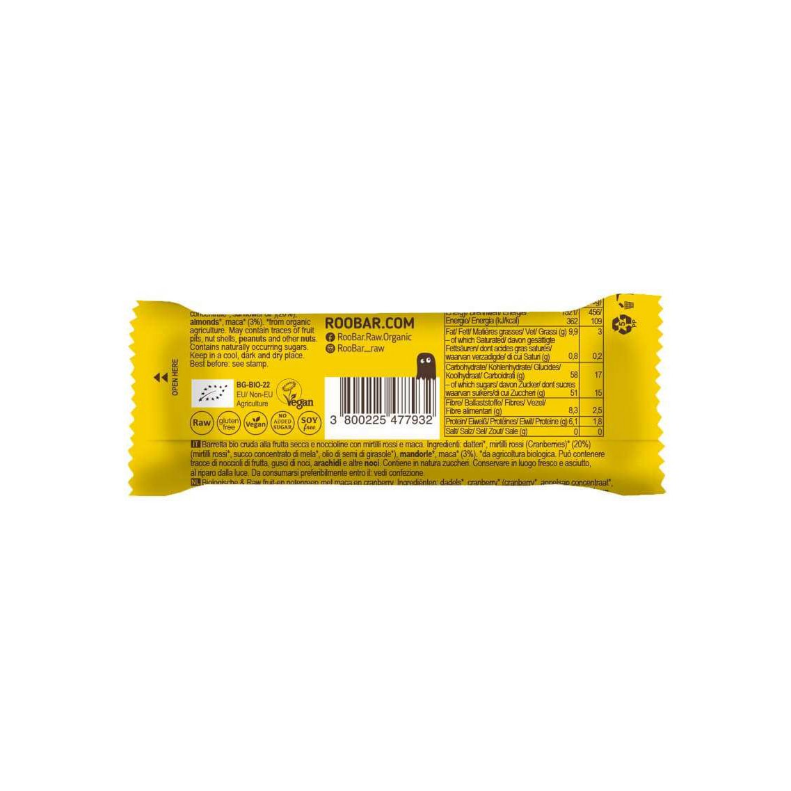 Maca & Cranberry Bar, organic, Roobar, 30g