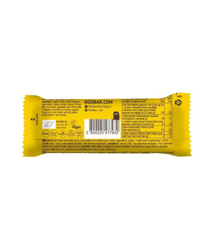Maca & Cranberry Bar, organic, Roobar, 30g