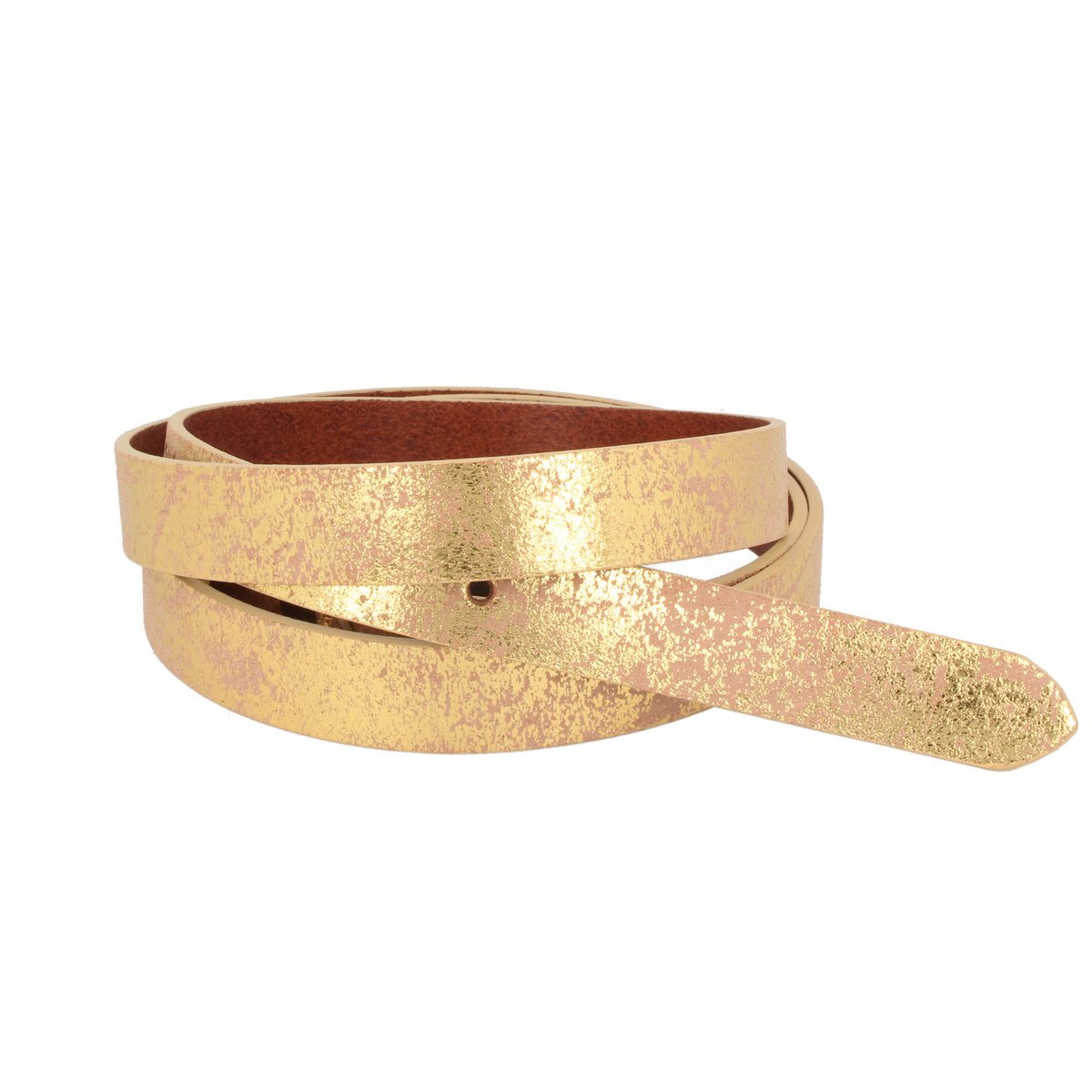 Cintura Donna Pelle Brillante Stretta Oro
