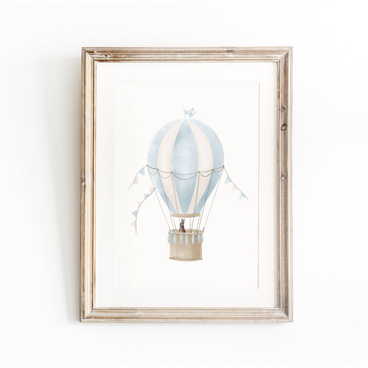 Hot air balloon print, hot air balloon poster, blue hot air balloon, bunny poster, blue boys room poster, woodland print, bunny print, boys nursery art print, boys room