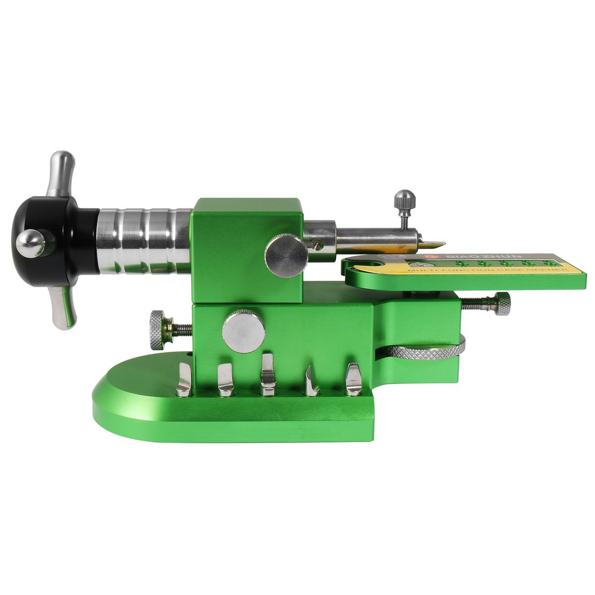 Multifunctional tool: case opener, strap shortener and tube presser, stainless steel, green