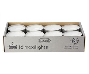 EDZARD 16 Stück WENZEL Maxilights Maxi-Teelichter, weiß, Aluminiumhülle, Durchmesser 58 mm, ohne Duft