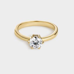 Gelbvergoldeter Solitärring aus Silber mit 6 mm großem Zirkonia, montiert auf 6 Krappen