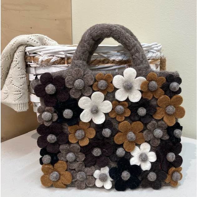Fleurs de sac à main Luna-Leena Kids - Gris - Felt de laine - Fabriqué à la main au Népal