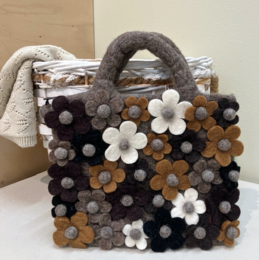 Fleurs de sac à main Luna-Leena Kids - Gris - Felt de laine - Fabriqué à la main au Népal