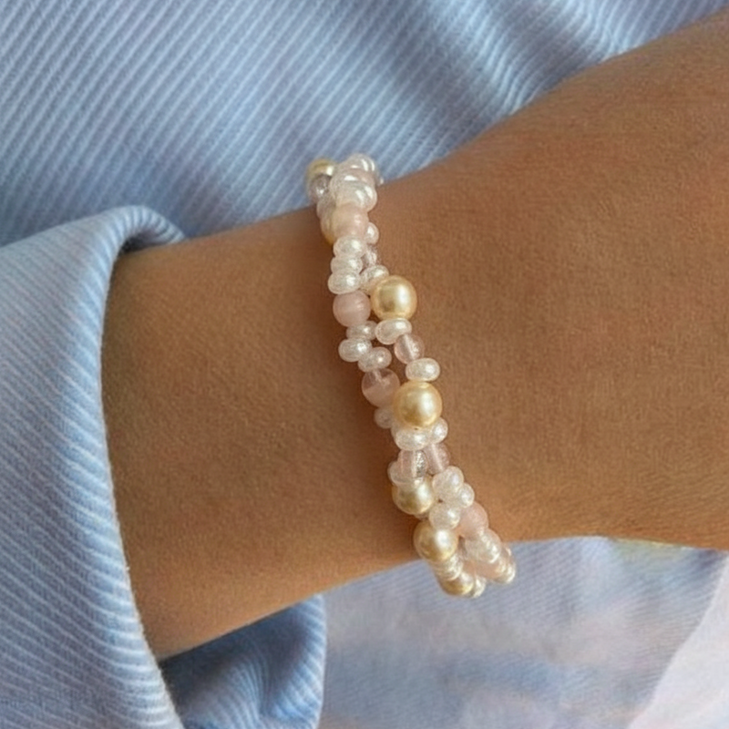 Bracelet en perles de cristal blanc, plaqué or
