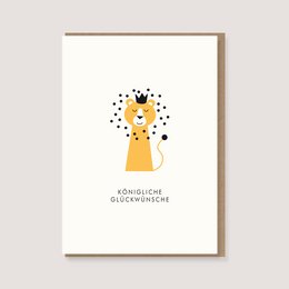 Folded card with envelope featuring a stylized lion design and the text "Königlich Glückwunsch" (Royal Congratulations) in a minimalist, modern style. Suitable for birthday celebrations.