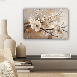 Canvas schilderij  - Wanddecoratie Bloemen - Natuur - Wit - Bloesem - Abstract - Muurdecoratie woonkamer - Slaapkamer decoratie - Kamer accessoires - Schilderijen op canvas
