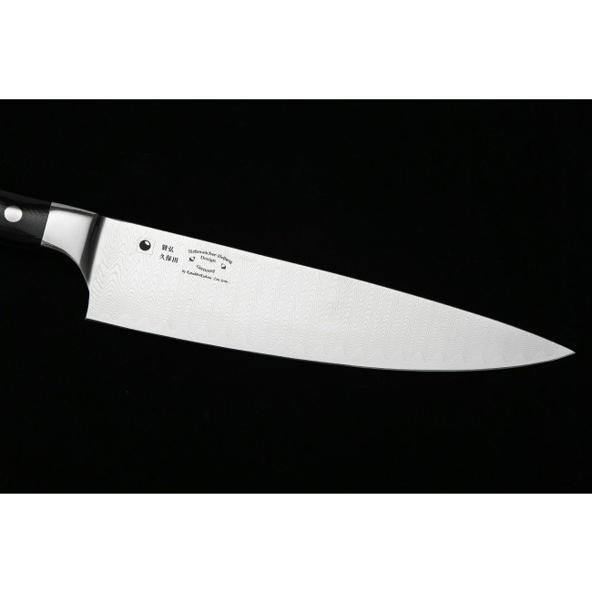 KATAHIRO ZEN 3-delt damask kokkekniv sæt - kokkekniv, santoku kniv, skærekniv med bambus magnetisk knivholder