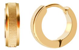 Gold-colored stainless steel hoop earrings with textured finish, chunky fold design, polished metal jewelry.