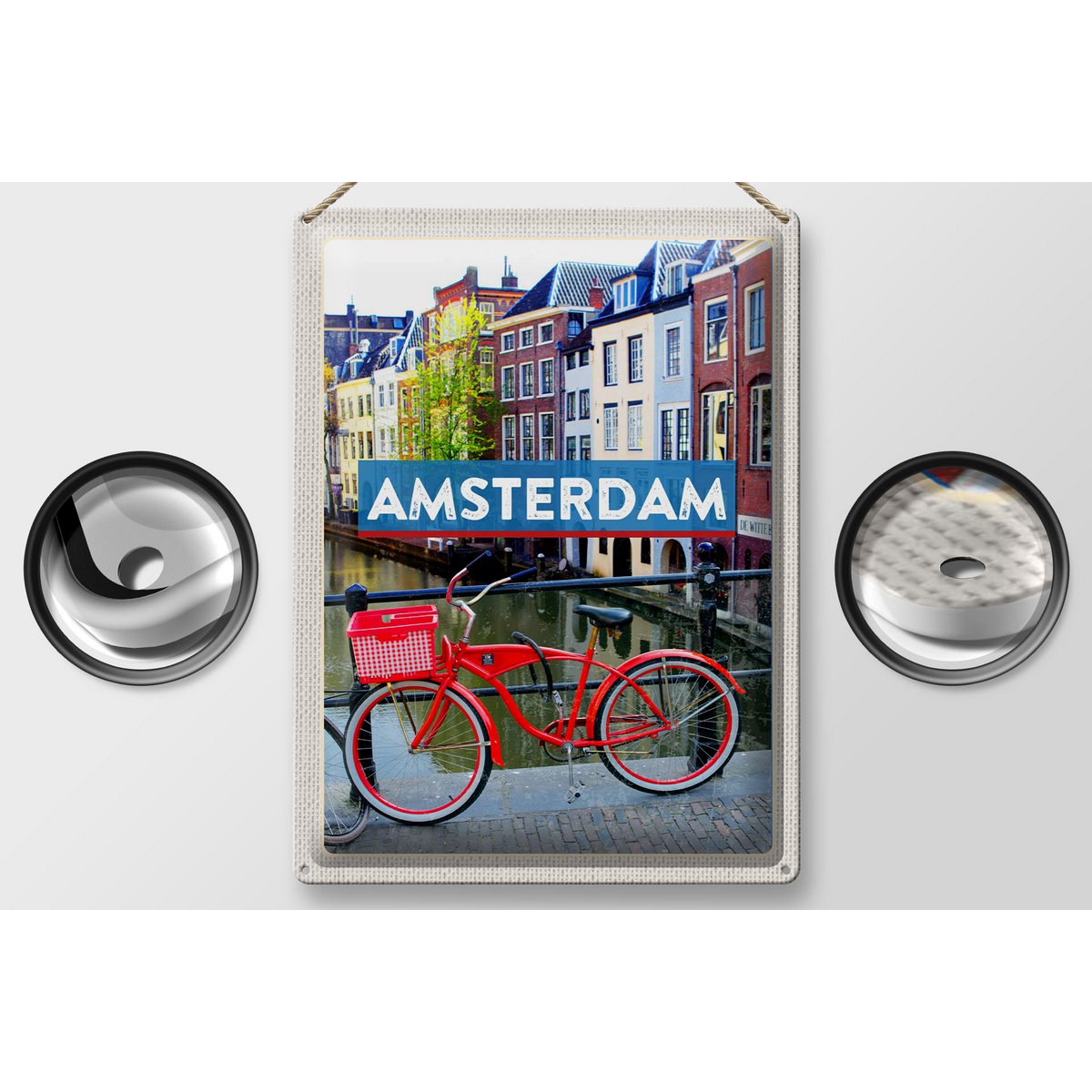 Tin sign travel 30x40cm Amsterdam travel destination bicycle