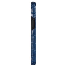 iPhone 12 Pro Hoesje Van Donkerblauw Leer Met Kroko Print