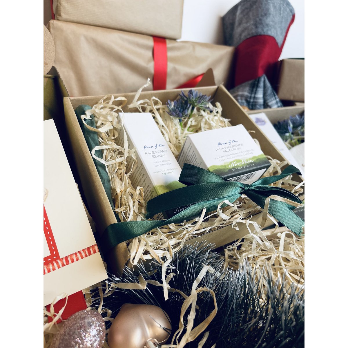 Caja de regalo para el cuidado de la piel con cuidado de la piel natural escandinavo Suero facial y crema facial de reparación natural - ¡CAJA DE REGALO envuelta!